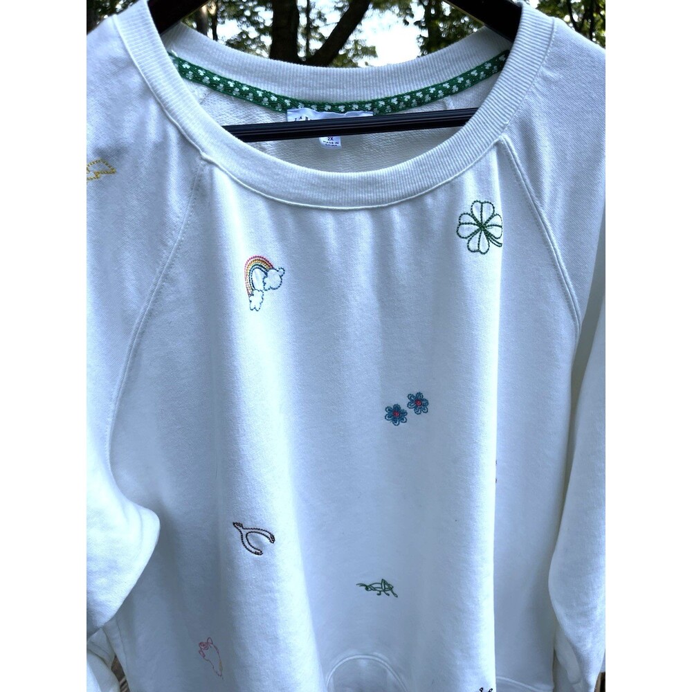 Jane + Delancey Embroidered Sweatshirt Kitty Rainbow Flowers Ladies 2X